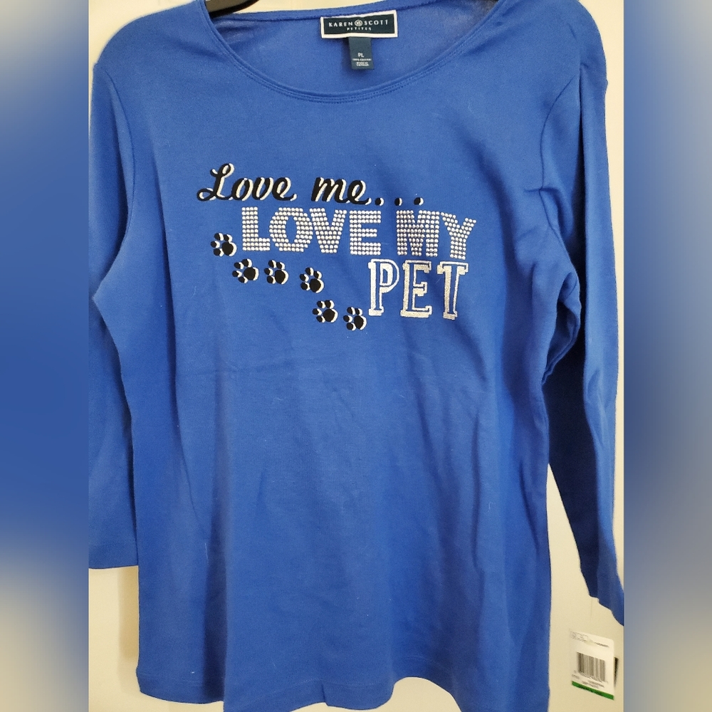 Love me.. LOVE MY PET Bling t-shirt Karen Scott size PL